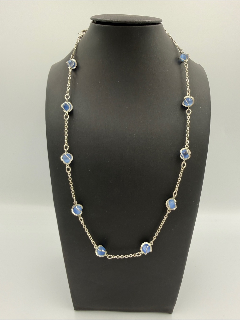 Silver-Link Necklace with Blue Stone Stations